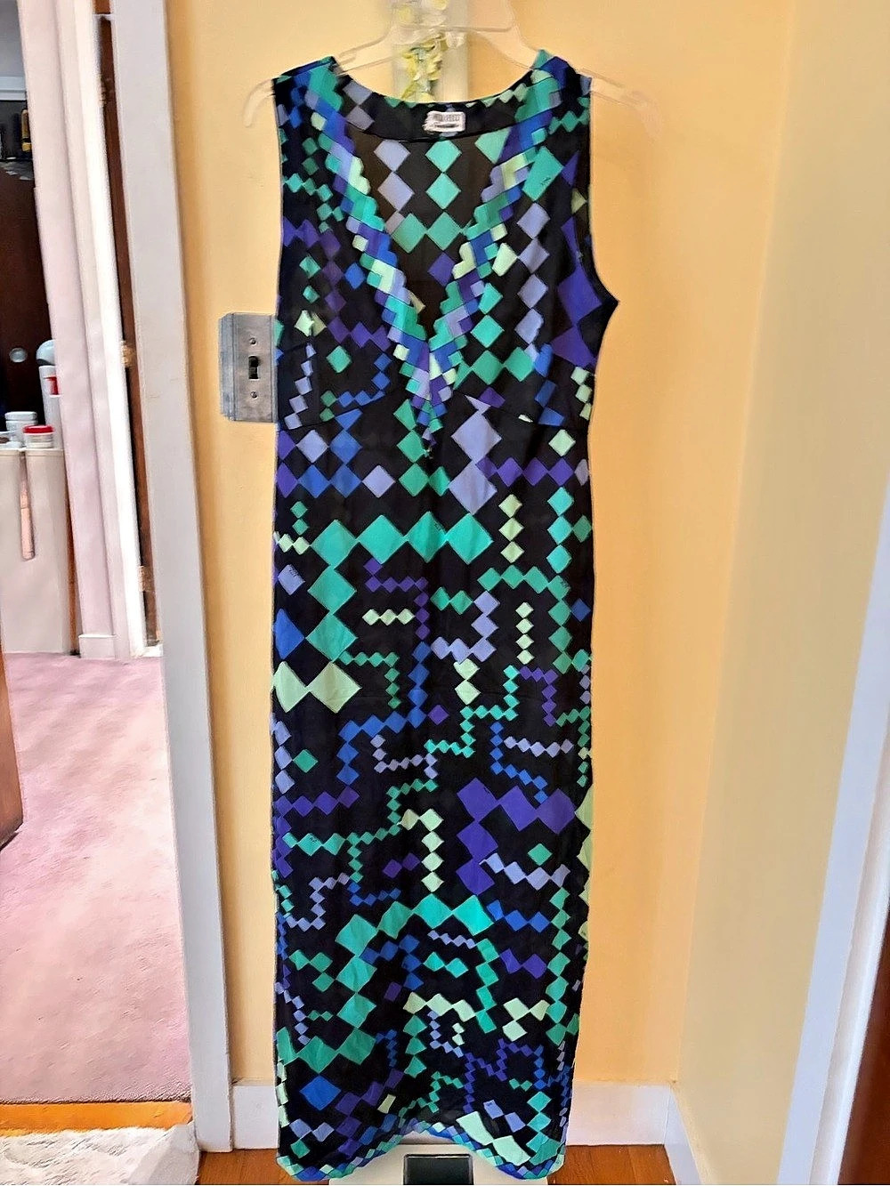 Emilio Pucci Geometric Print Maxi Dress in Black & Blue